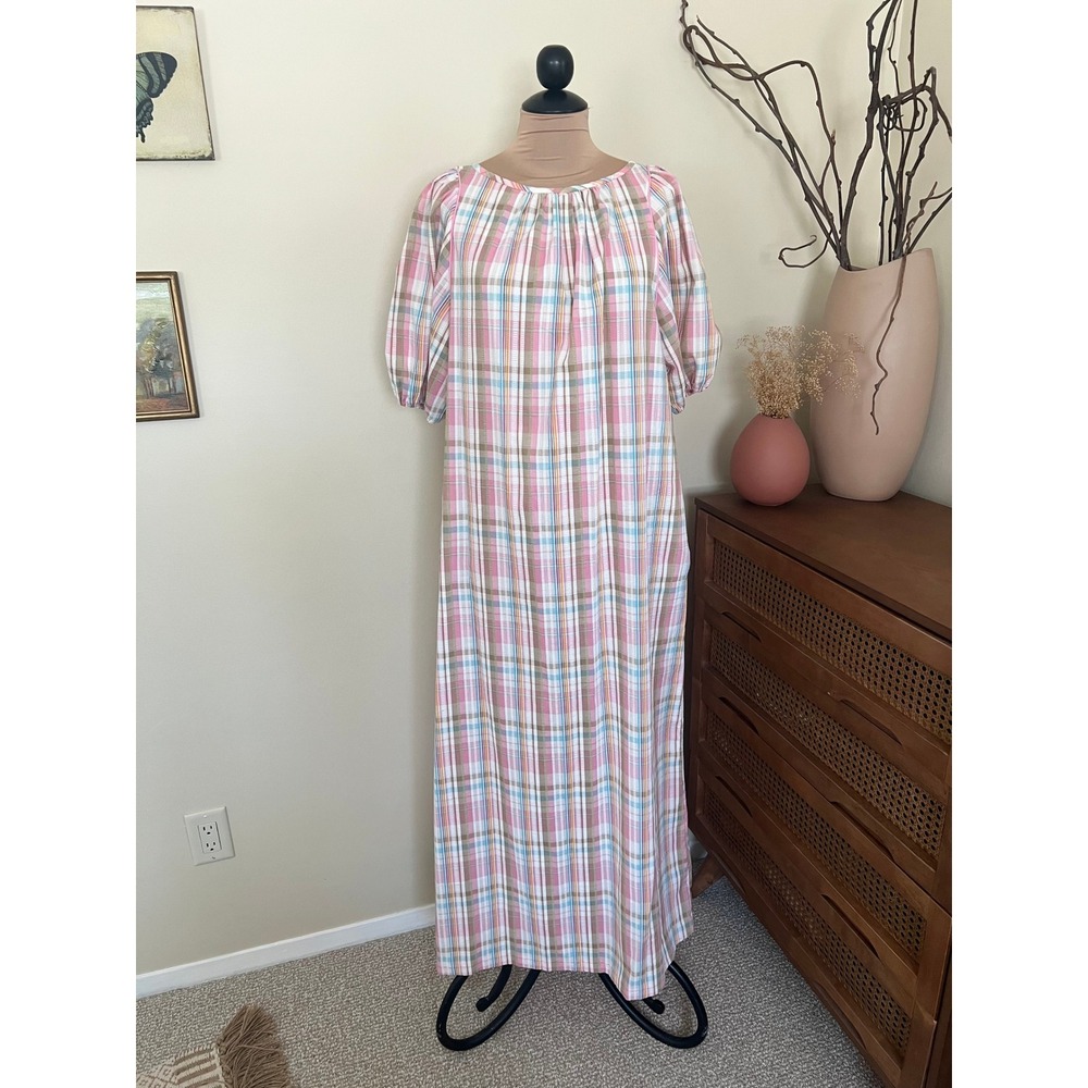 Vintage 70s Handmade Plaid Maxi Dress
